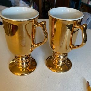 Pair of hall, pottery, Irish coffee mug, and gold # 1272 6 inch